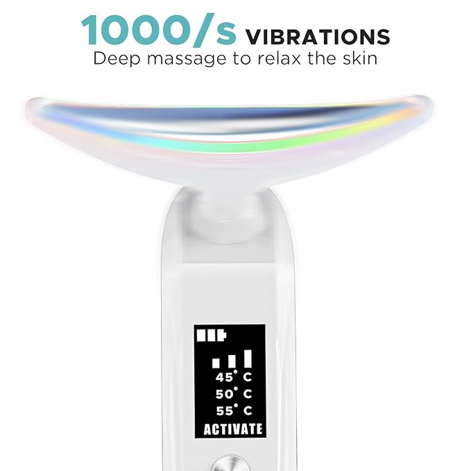 Facial Neck Massager Portable Charging Dock - 3 Heat Settings, Vibrating Face Massage, 9-Color LED Light & 72Hrs Battery | Home Spa Travel Skincare - White