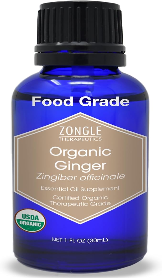 Organic, Ginger Essential Oil, for Pain and Inflammation, Edible, Food Grade – 100% Pure, Ginger Oil, for Lymphatic Drainage, Massage, by Zongle Therapeutics,1 OZ
