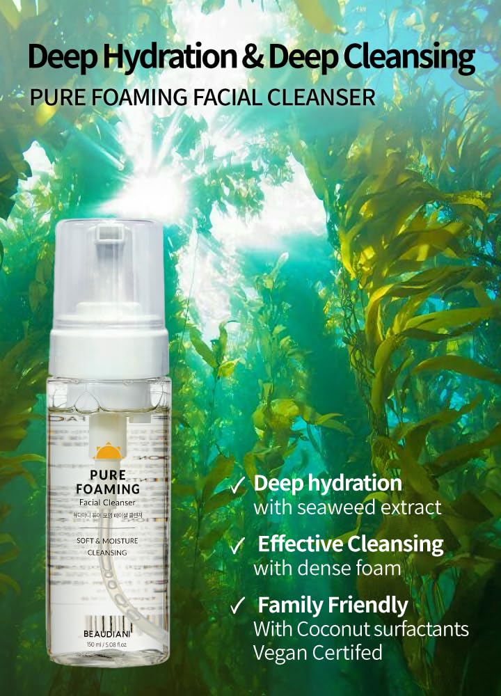 BEAUDIANI Pure foaming facial cleanser, CICA & orange oil cleanser, gentle face wash, makeup remover + pore minimizer for all skin types, vegan