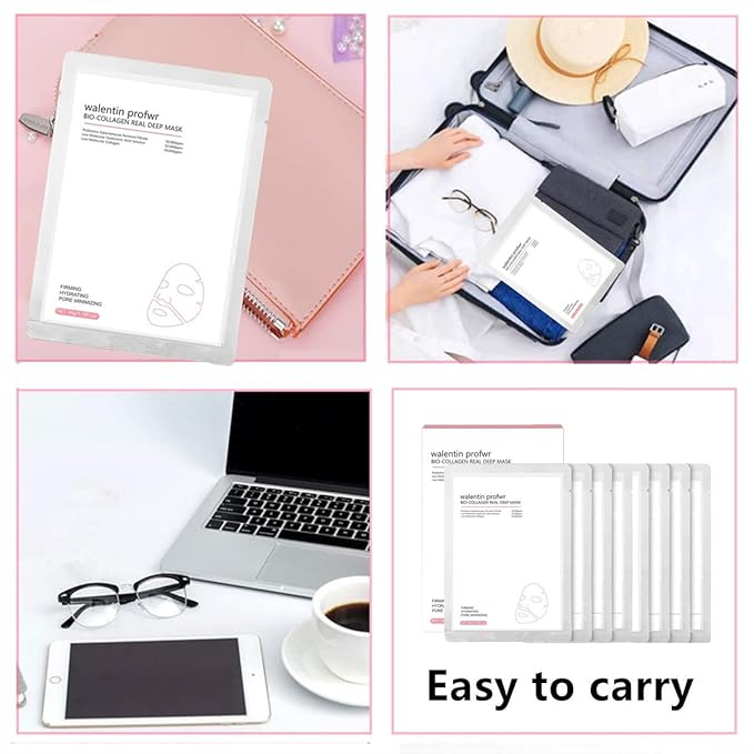 Collagen Mask Deep Hydrating Bio-Collagen Mask Overnight Collagen Sheet Masks Elasticity lmprovement Lifting Real Collagen Essence Hydrating Moisturizing Pore Minimizing Facial Mask Sheets 8 Packs