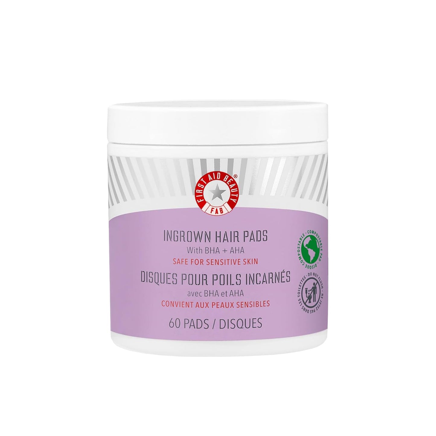 First Aid Beauty - Ingrown Hair Pads with BHA + AHA - Aftershave Treatment Pads to Help Prevent Razor Bumps for Men & Women - Exfoliate Underarms & Bikini Area - Compostable for Daily Use - 60 Pads