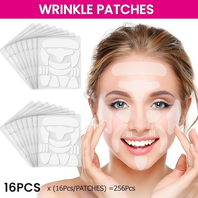 evpct 256Pcs Face Facial Medical Wrinkle Tapes Wrinkle Patches for Face Wrinkles Overnight, Smile Line Patches Face lifting tapes, Face oil Tape Smoothing Silicone face Forehead Wrinkle Patches
