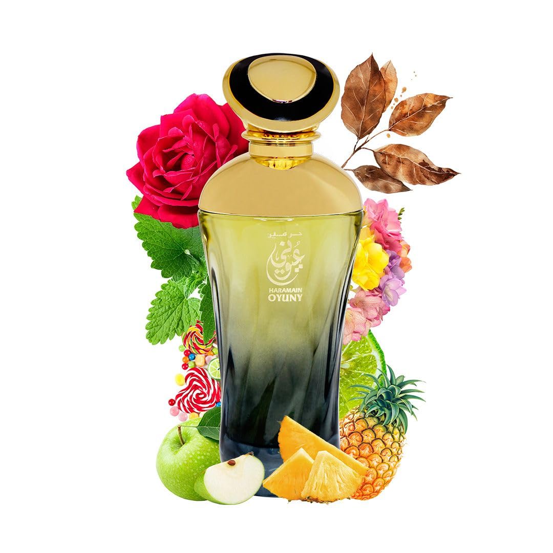 Al Haramain Oyuny - Arabian Perfume for Women - Long Lasting Floral Fruity Fragrance with Notes of Bergamot, Pineapple, Apple, Patchouli, Rose, Tobacco - Arabic Eau de Parfum - 3.33 oz EDP Spray