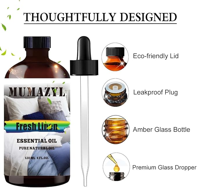 Fresh Linen Essential Oil, Fresh Linen Oil 4 Fl Oz 120ML for Diffuser Humidifier Yoga Cleaning DIY Candle Soap Making Fragrance Oils