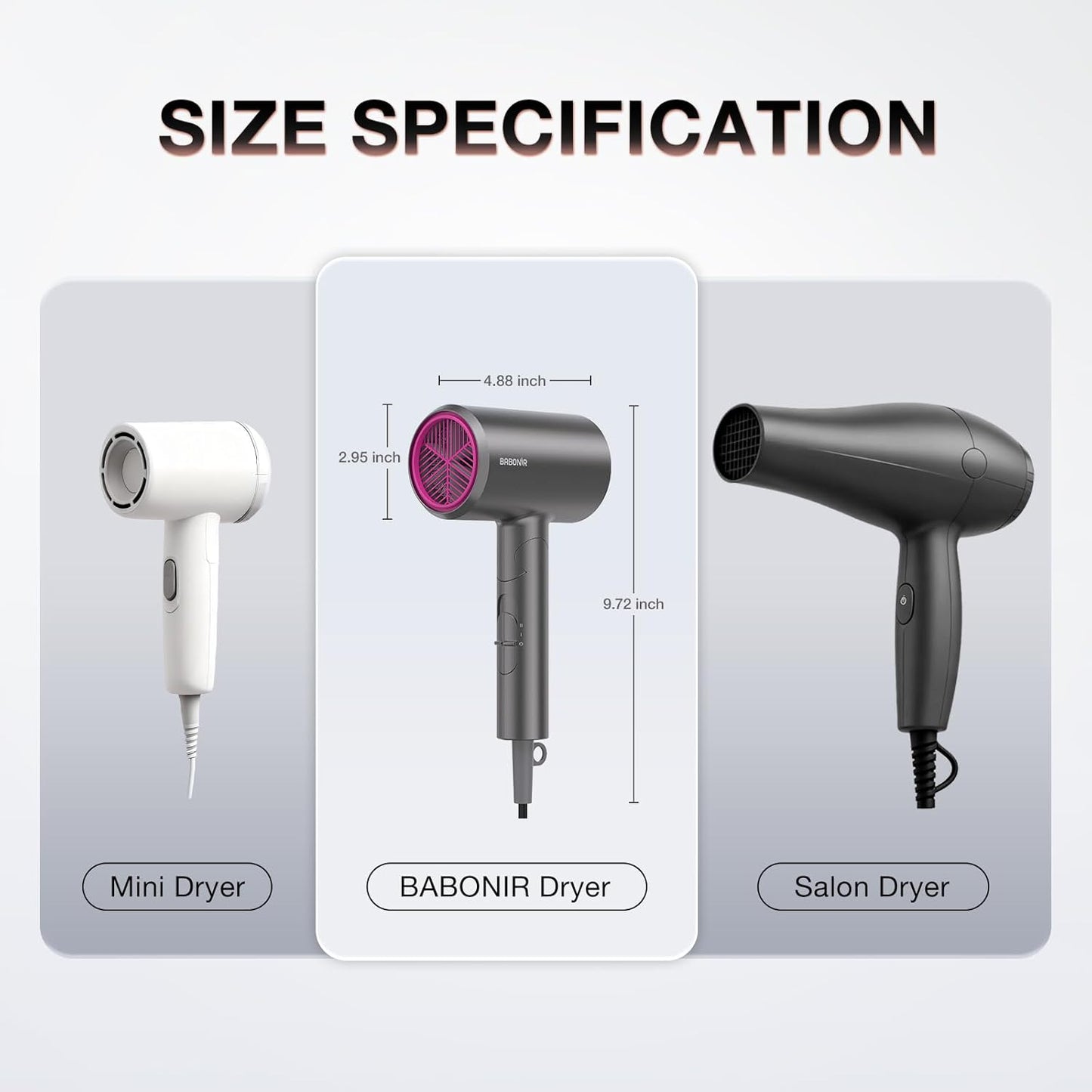Ionic Diffuser Hair Dryer for Curly Hair, 1875W Fast Drying Blow Dryer with Diffuser and Concentrator Nozzle, Compact & Portable Negative Ion Hairdryer Blowdryer, 3 Heat 2 Speed Settings, Gray