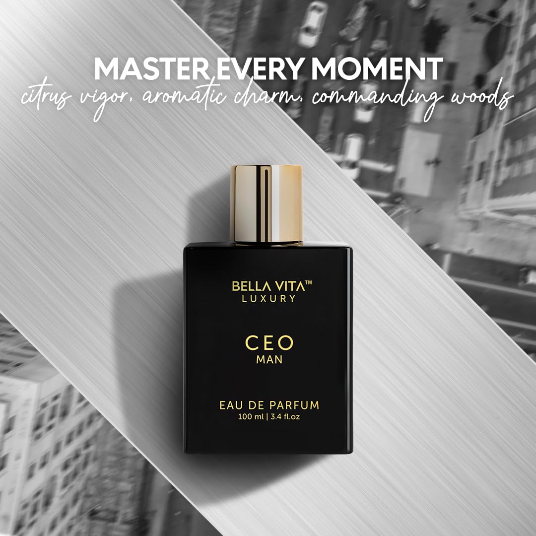 BellaVita Luxury CEO Man Perfume for Men (3.38 fl.oz) | Long-Lasting Men's Perfume with Lemon, Lavender, Tonka Vetiver & Moss Fragrance for Man | CEO Parfum for Men | Vegan & Cruelty-Free Fragrance