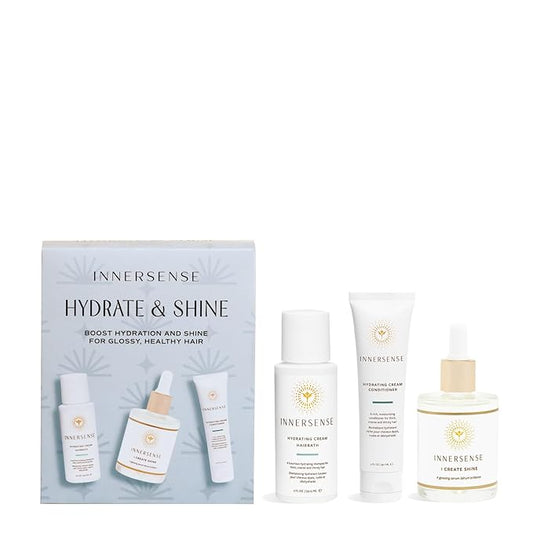 INNERSENSE Organic Beauty - Hydrate & Shine Set | I Create Shine, Hydrating Cream Hairbath, Hydrating Cream Conditioner | Non-Toxic, Cruelty-Free, Clean Haircare (3 piece set)