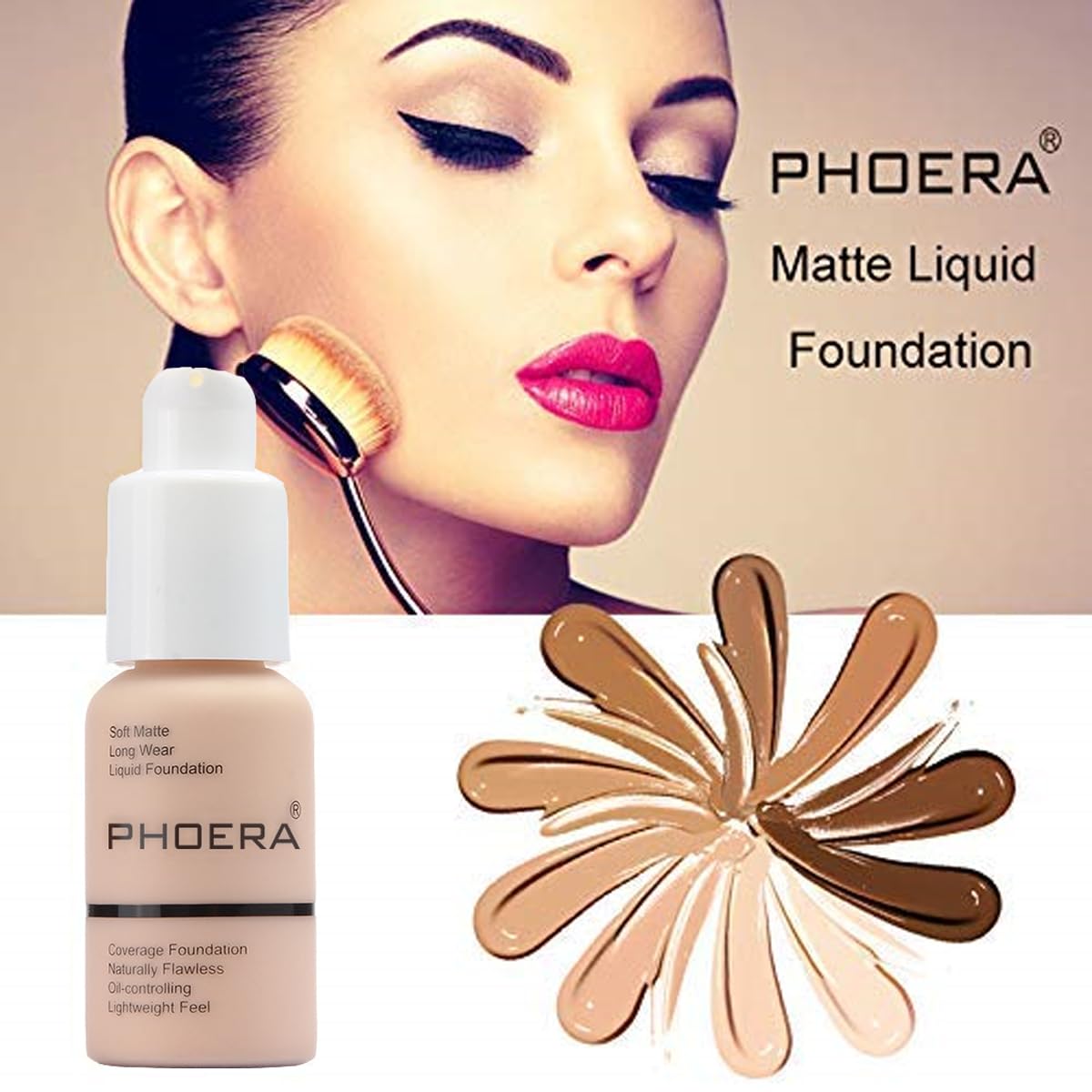 PHOERA Foundation,Natural Moisturizing Highlighting Matte Oil Control Flawless Concealer Makeup,Full Coverage Foundation (105 Sand)