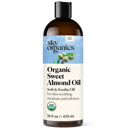 Sky Organics - Organic Sweet Almond Oil, 16 fl oz - Soft & Soothe Oil - Skin Moisturizer - Silky, Lightweight Texture - 100% Pure - Non-Greasy - Natural, Vegan, & Cruelty Free - Beauty & Self Care