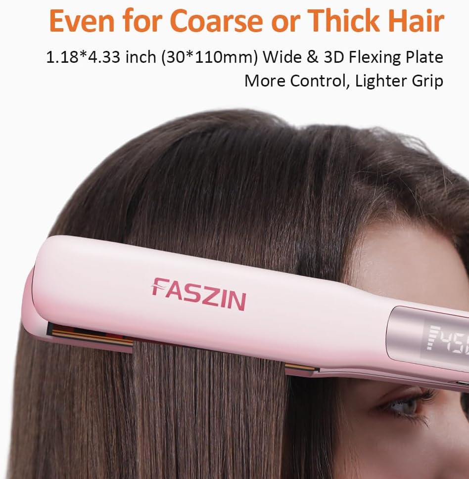 Faszin Professional Hair Straightener, 1.18 inch Ionic Titanium Plate, 20S Fast Heat Up Flat Iron with Clear LED Display, 2 in 1 Straightener and Curler Styling Tool for Straighten Hair (Pink)