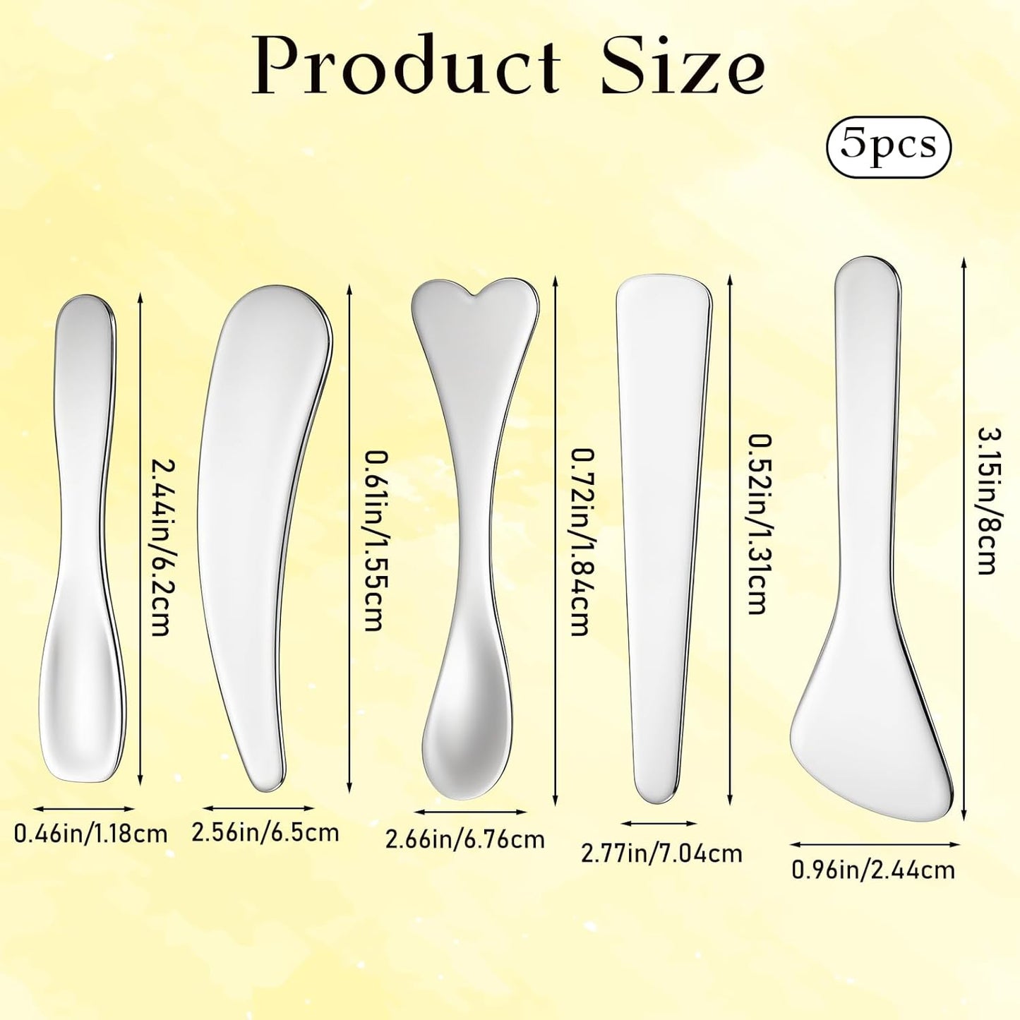 5 Pcs Mini Metal Makeup Spatula Stainless Steel Cosmetic Spoon Multi-functional Beauty Spatula Reusable Mask Facial Applicator Scoop Skincare Tools for Mixing Sampling Cream Mask Lotions Moisturizers