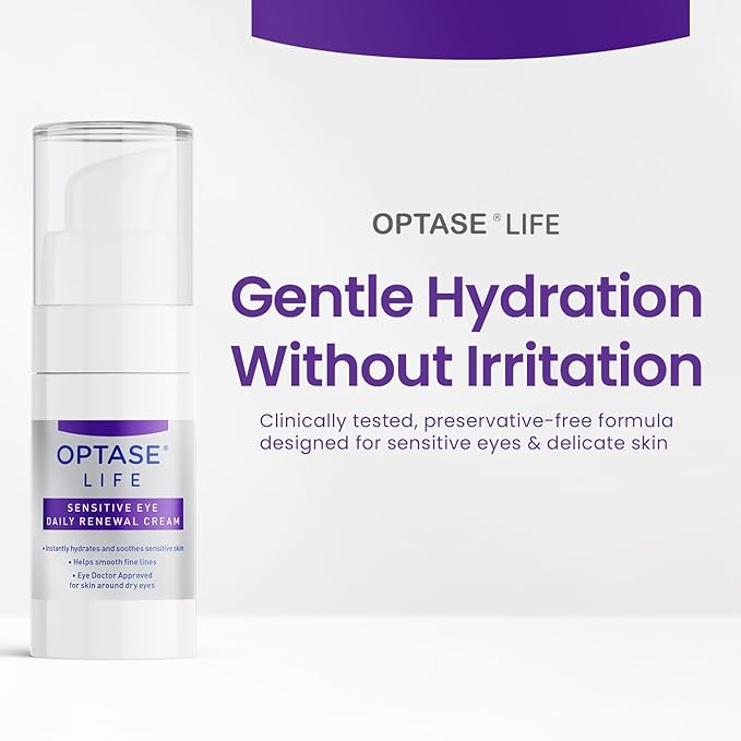 Optase LIFE Sensitive Eye Daily Renewal Cream - Hydrating Eye Cream for Skin Use Around Dry and Sensitive Eyes - Smooths Fine Lines, Preservative-Free, Eye Doctor and Dermatologist Approved - 15 ML