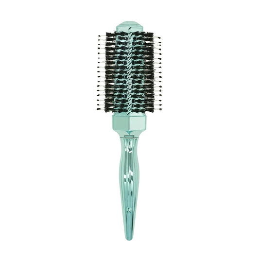 Round Hair Brush with Wild Boar Bristles – Specialized for Blowouts & Styling at Home or Salon, Suitable for All Hair Types.Green