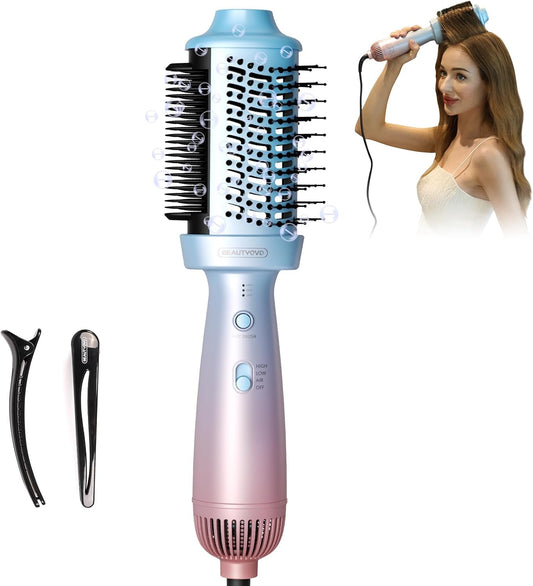 BEAUTYOVO 2-in-1 Blow Dryer Brush & Hair Straightener, 850W Ionic Ceramic Hair Dryer Brush with 3 Heat Settings, Frizz Control for Curly/Thick Hair, Portable Styling Tool for Travel & Home Use
