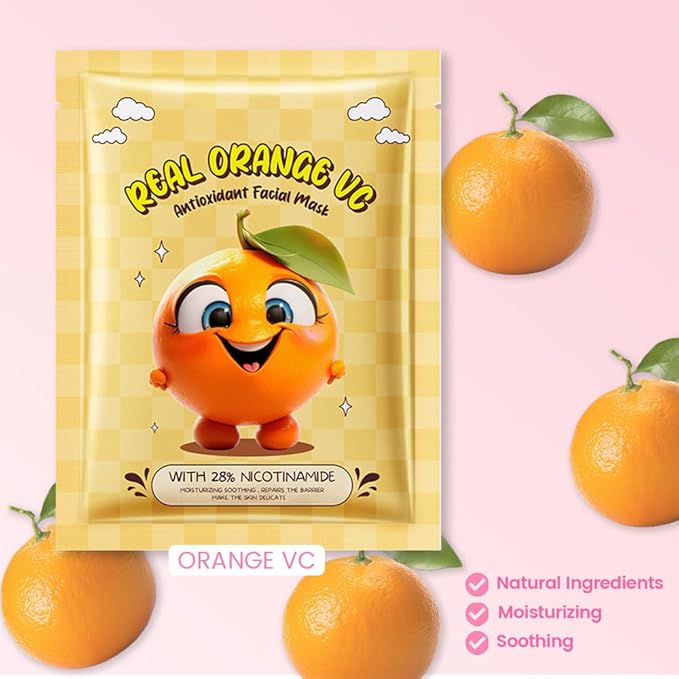 Kaely 10 Pack Orange Face Masks for Kids, Kids Face Mask Spa Day kit Supplies, Spa Party Favors for Teens Girls Women, Sheet Facial Mask Skincare Gifts Set, Moisturize Soothe for All Skin Types, 05