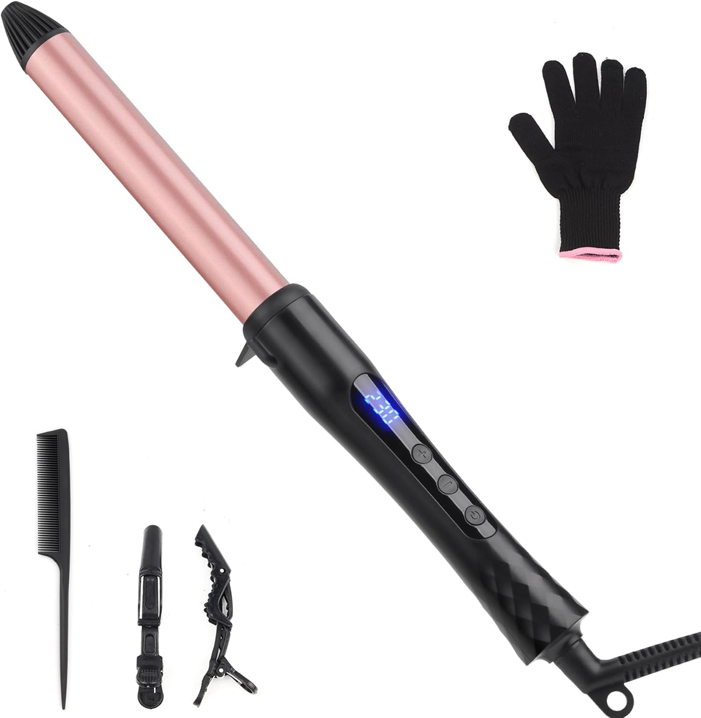 Curling Iron, 25mm Ceramic Curling Wand with Adjustable Temperature for Long & Short Hair, Professional Hair Curler with Glove, Dual Voltage