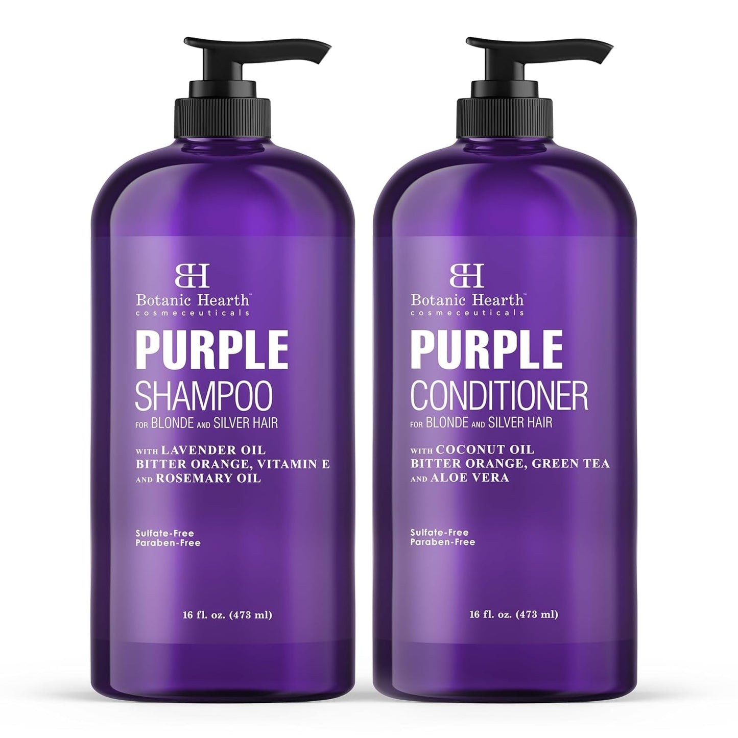 Botanic Hearth Purple Shampoo And Conditioner Set | For All Shades Of Blonde, Silver And Gray Hair | Enhances Highlights | Sulfate Free, Paraben Free, 16 Fl Oz Each