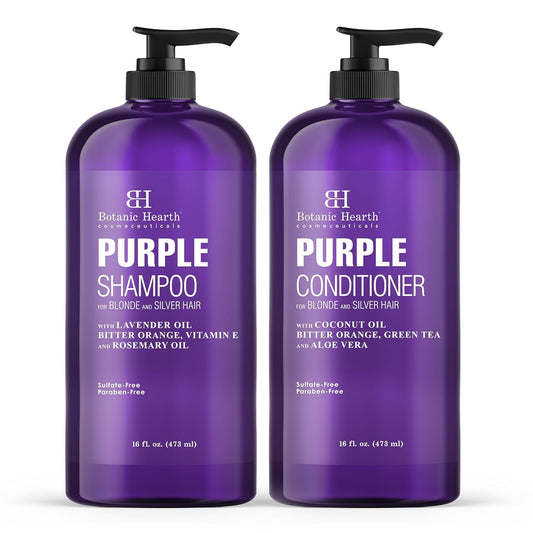 Botanic Hearth Purple Shampoo And Conditioner Set | For All Shades Of Blonde, Silver And Gray Hair | Enhances Highlights | Sulfate Free, Paraben Free, 16 Fl Oz Each