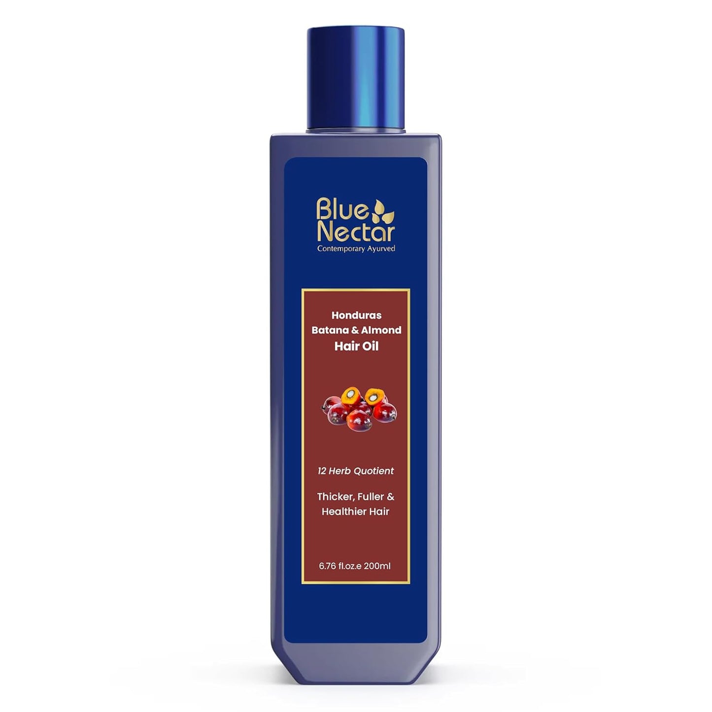 Blue Nectar Batana Oil for Thicker Hair | Pure Honduras Batana for Hair Growth with Organic Almond | Ayurvedic Hair Growth Oil for Stronger Hair (12 Herbs, 6.76 FlOz)