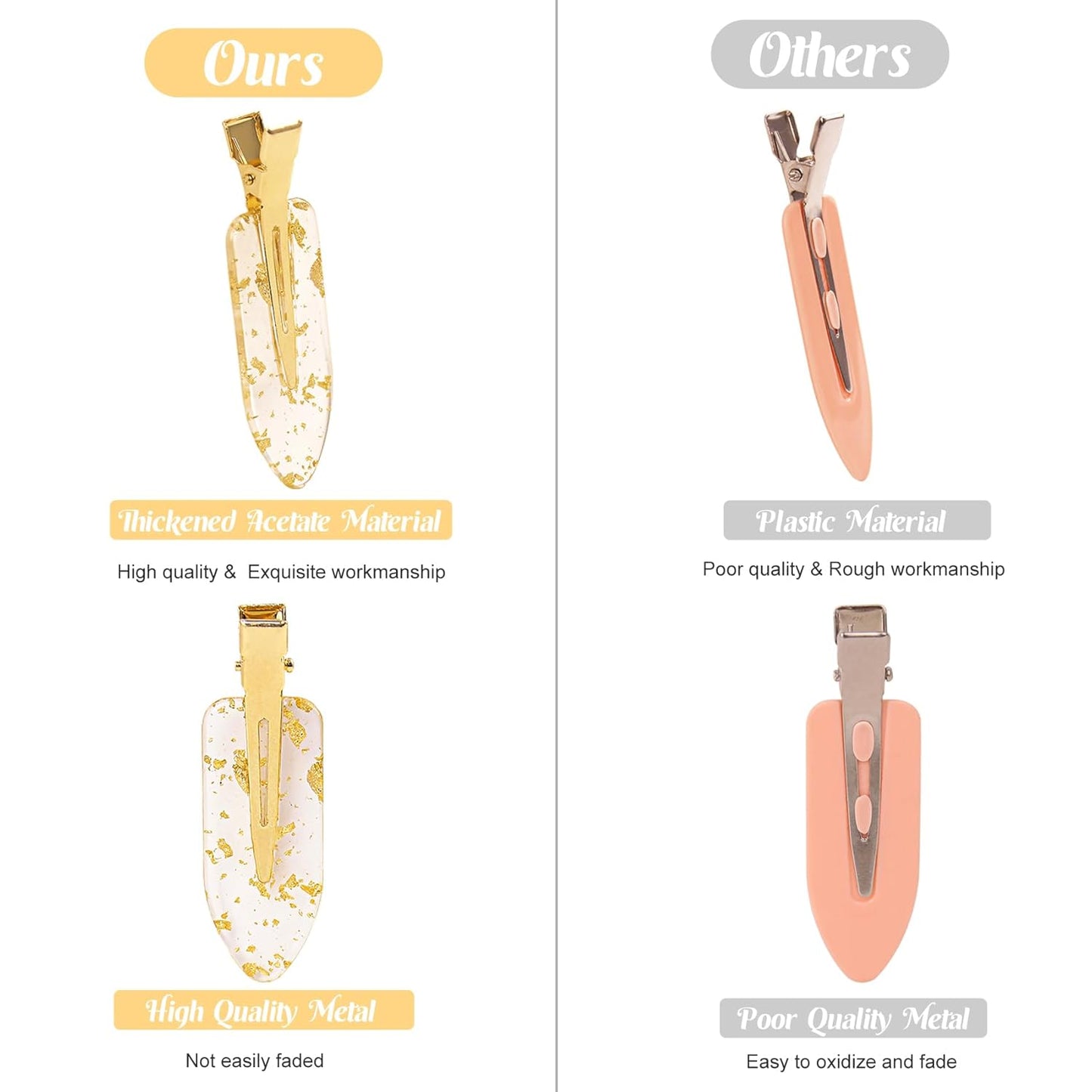 No Bend Hair Clips, 12Pcs/6cards Resin & Stainless Steel No Crease Hair Clips, Gold Glitter Bridesmaid Proposal Gift Hair Clip for Makeup Styling Hair accessories Hair Setting Clips for Bangs