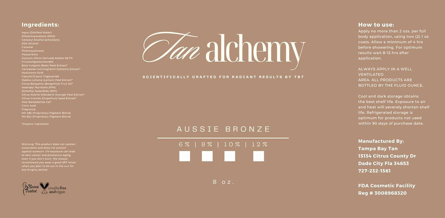 Tan Alchemy, Aussie Bronze 32 oz of 10%, Med/Med Dark DHA Sunless Airbrush Spray Tanning Solution (32oz)