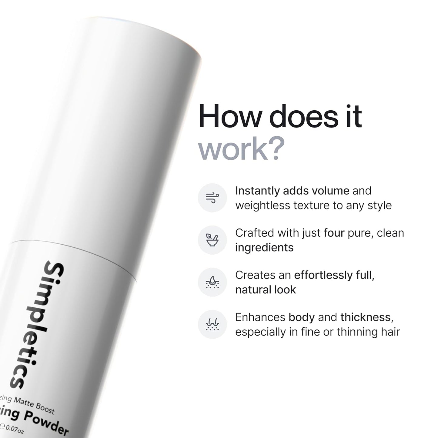 Simpletics Texturizing Powder - All Natural, 4 Ingredient Nourishing Formula with Rice Starch - Chemical Free - Gives Volumized, Texturized, Matte Finish to Men & Women (2 Pack)