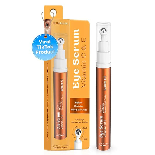 BellaBLISS Vitamin C & Vitamin E Eye Serum – Hydrating Under Eye Roller for Puffiness, Wrinkles & Dark Circles – Lightweight Cooling Formula – 0.5 fl.oz / 15 ml – Pack of 1