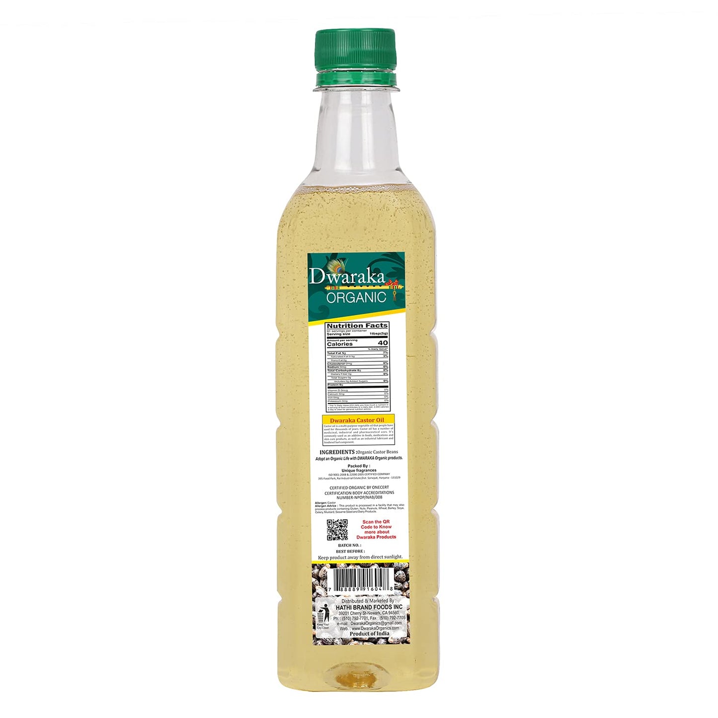 Dwaraka Organic Cold Pressed Castor Oil for Digestion, Hair Growth, Skincare and Massages - 16.9 Fl Oz (500 ML) | USDA Organic, Non-GMO, All Natural