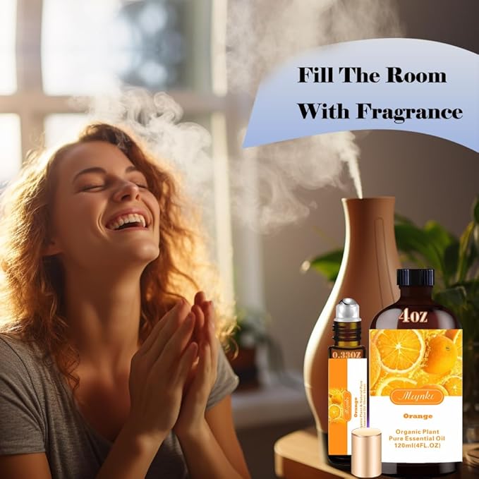 4 Fl Oz/120 ml Orange Essential Oil, Send Gift Roll-on (10 ml) - 100% Natural, Aromatherapy, Diffuser, Massage, Yoga, DIY Soap and Candle Making, Fragrance Oils, Spa Skin Care