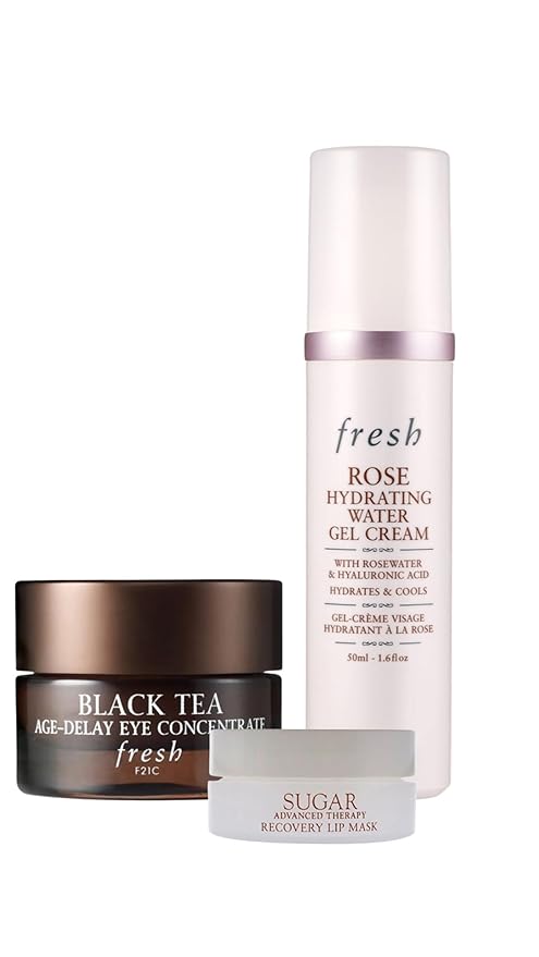 Black Tea Eye Concentrate, Rose Hydrating Gel Cream, and Sugar Advanced Lip Mask Gift Set