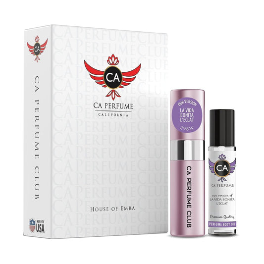 CA Perfume Duo Impression of La Vida Bonita L'eclat For Women Perfume Layering Set Long Lasting Travel Size EDP + Body Oil Roll-On Bottle 0.27 Fl Oz+0.33 Fl Oz