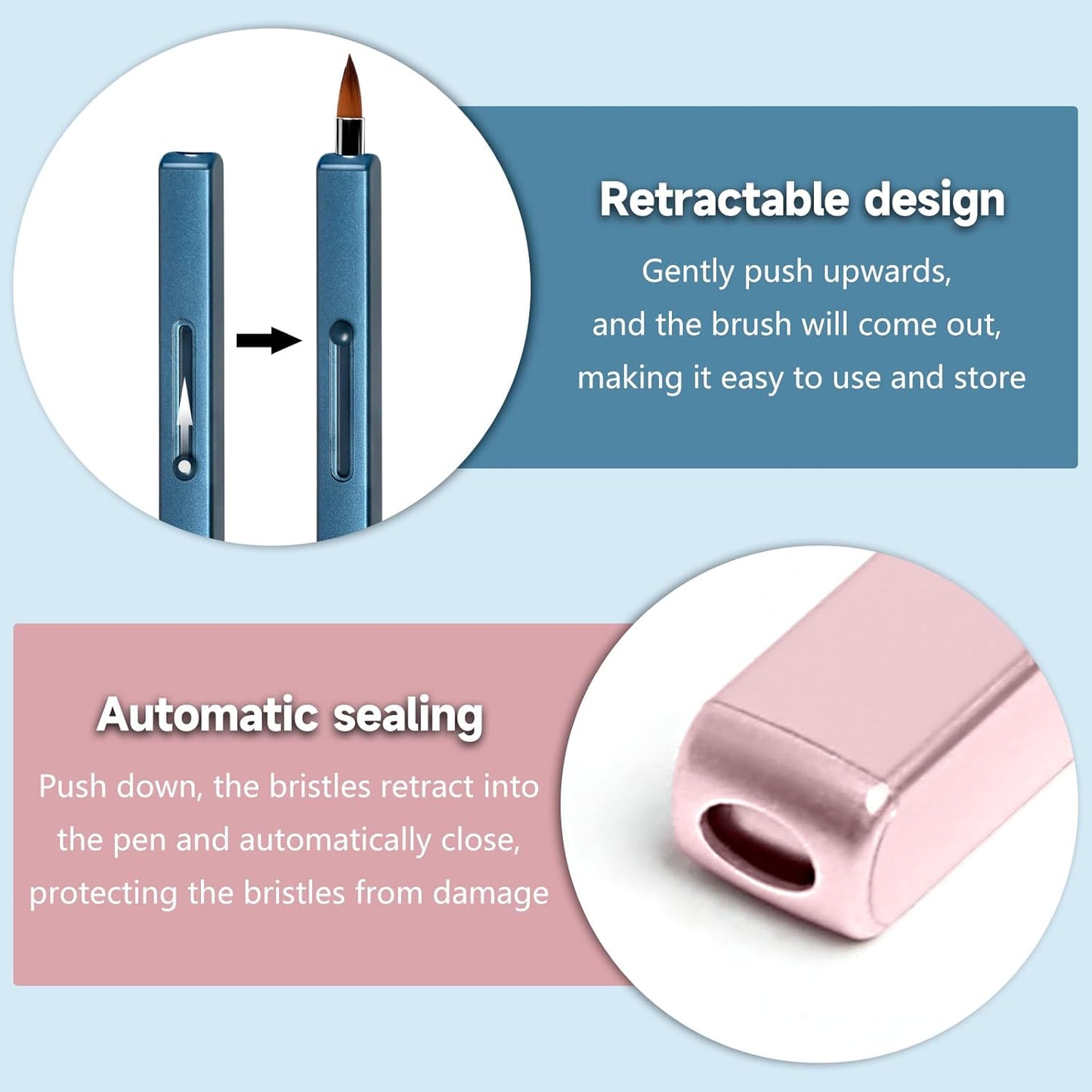 Retractable Lip Brush 2pc Applicators Flat for Lipstick Gloss Creams Portable with Cap, Professional Makeup Brush (blue+Pink)