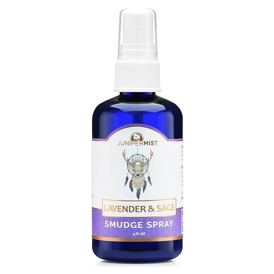 Sage Smudge Spray with Lavender (4 Fl Oz) - for Cleansing Negative Energy - Sage Spray Alternative to Smudge Sticks - Sustainably Made in USA with Pure Essential Oils and Real Crystals