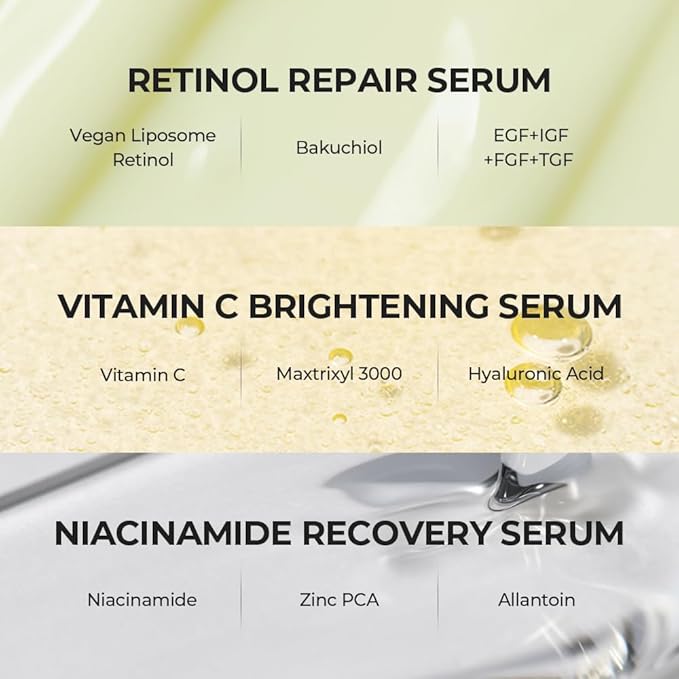 [SKIN&LAB] Essential Serum Set, Includes Vitamin C, Retinol & Niacinamide Serums – Korean Skincare Gift Set for Face – Brightening, Anti-Aging & Pore Care – 3 x 1.01 fl. oz.