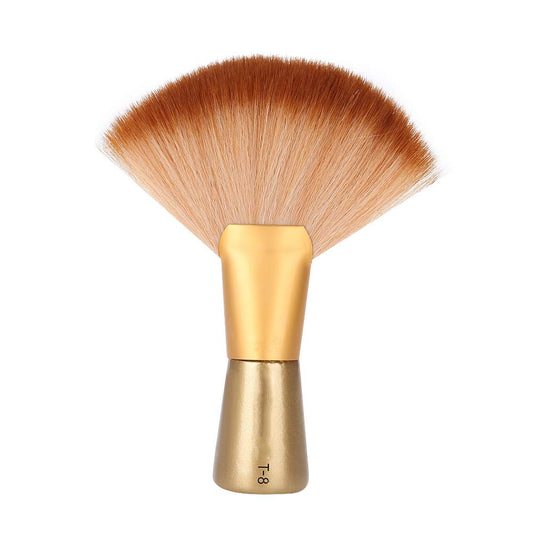 Neck Duster, Soft Large Fan Shaped Barber and Salon Brush, Gold Long Brush Hair Face Hair Cleaning Brush Hair Cutting Tools, for Cleansing Face and Neck Hair