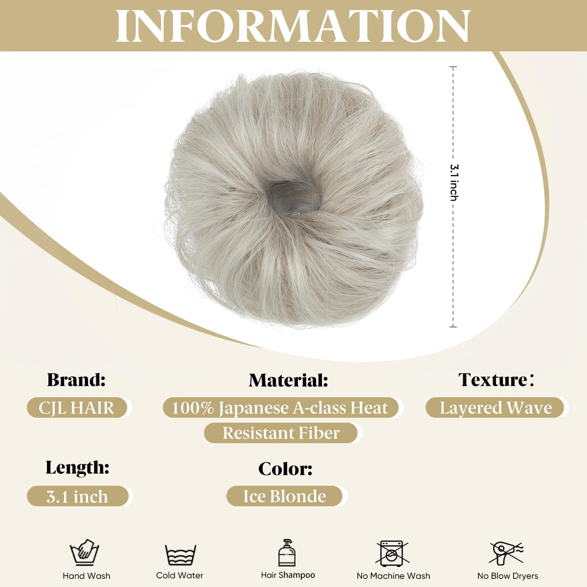 CJL HAIR 2PCs Small Cute Messy Bun Hair Piece for Thin Hair Women Mini Synthetic Curly Bun Scrunchies Updo Hairpieces Ice Blonde