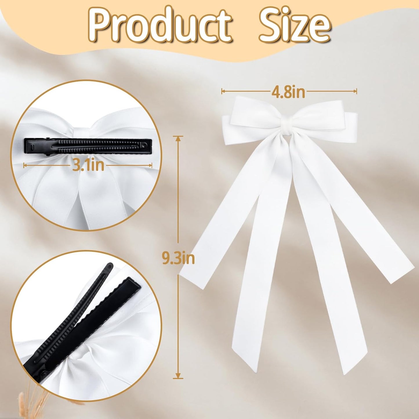 Bow Hair Clips 2PCS Set for Women and Girls - Black White Ribbon Bows for Hair, with Long Tail, Alligator Clip (Black & White)