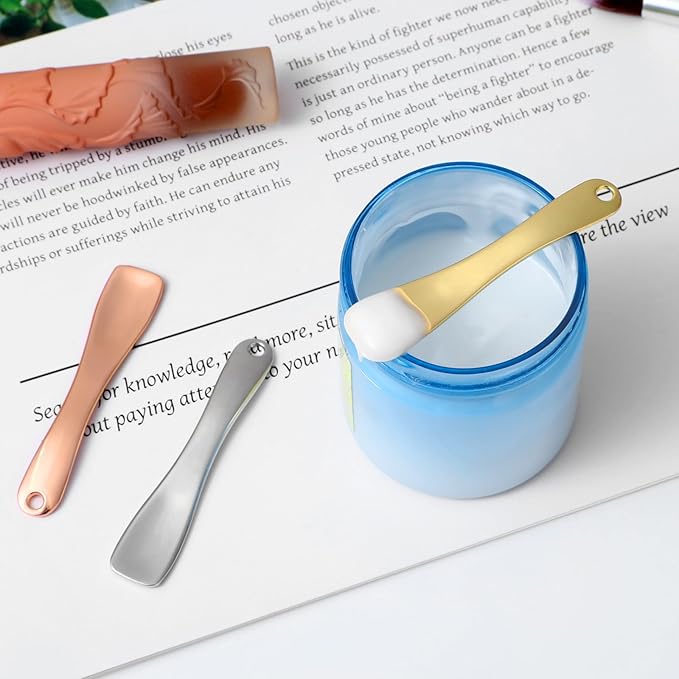 6 Pcs Metal Makeup Spatula Tool, Mini Skincare Spatula Skin Care Facial Cream Mask Scoop Makeup Tools for Cosmetic Scoop for Creams Lotions Masks (Silver Gold Rose Gold)