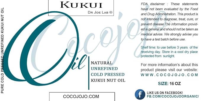 Dr Joe Lab Kukui Nut Oil 16 oz Pure Natural Cold Pressed Unrefined Extra Virgin Kukui Oil - for Hair Skin Body Nail and Beard - Moisturizing, Soothing, Hydrating, & Nourishing