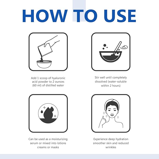 Hyaluronic Acid Powder for Face & Skin | Deep Hydration & Wrinkle Reduction | Pure Hydrating Powder for DIY Face Masks, Serums & Lotions