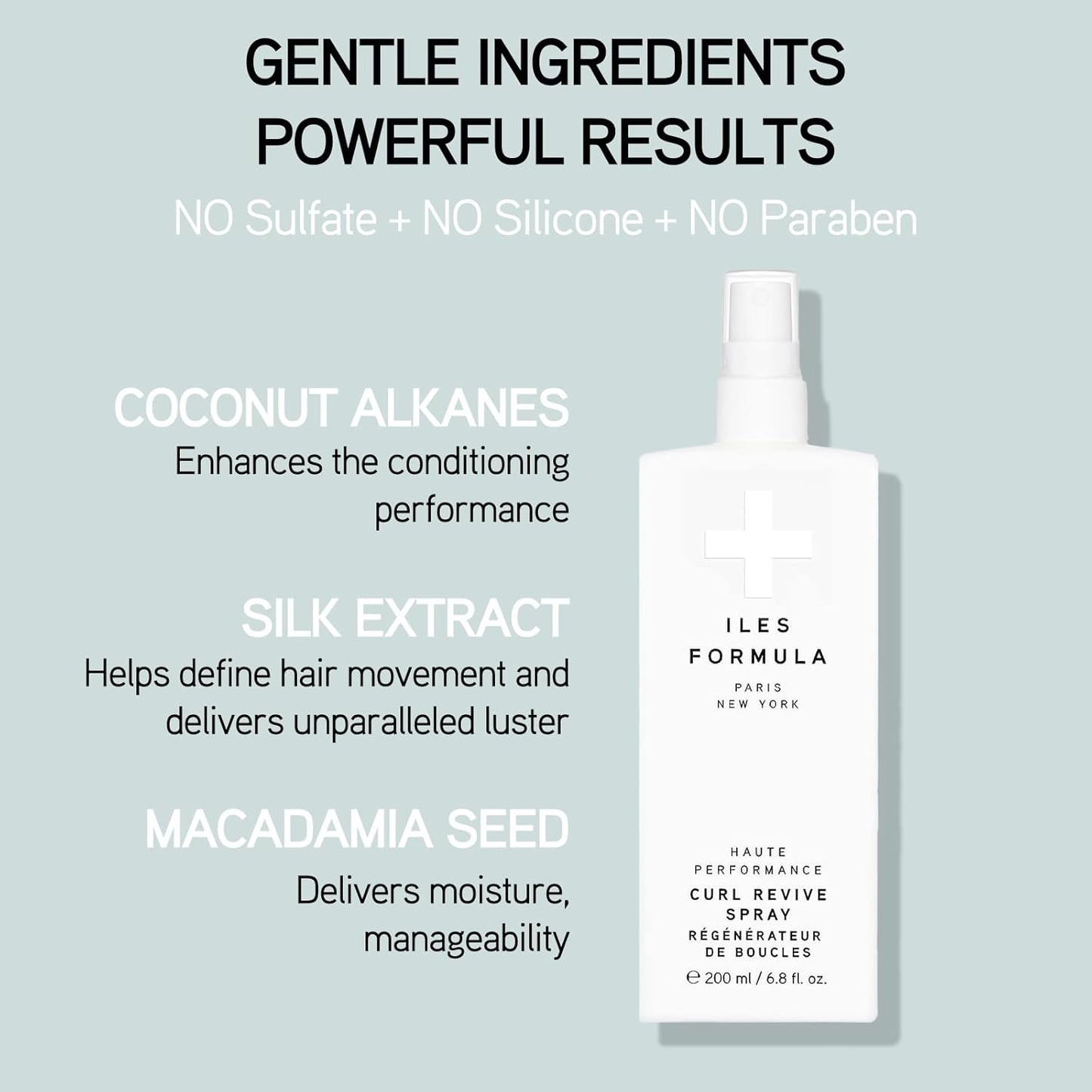 ILES FORMULA Curl Revive Spray – Leave-In Styling Serum, Defines Curls, Anti-Frizz & Anti-Humidity, Heat & Color Protection with Silk Extract, Macroloba Seed & Coconut Alkanes, 6.8 Fl Oz (200 ML)