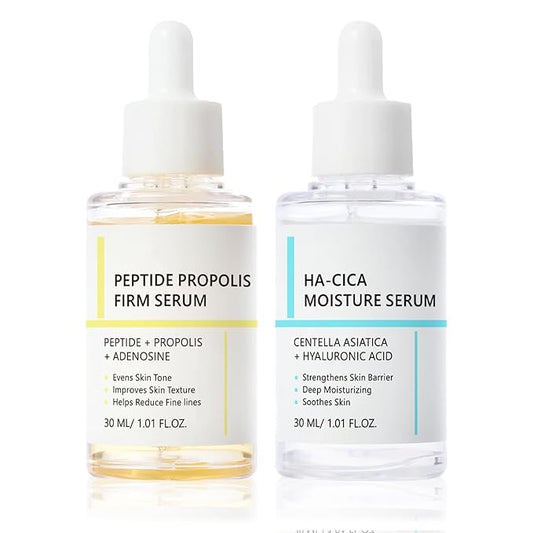 2PCS Peptide Propolis Serum & CICA Hyal Hydrating Face Serum For Women & Girls, Hydration & Wrinkle Renewal, For Women Anti Aging, CICA Extract For Skin, All Skin Types, Deep Moisturizing 2PCS