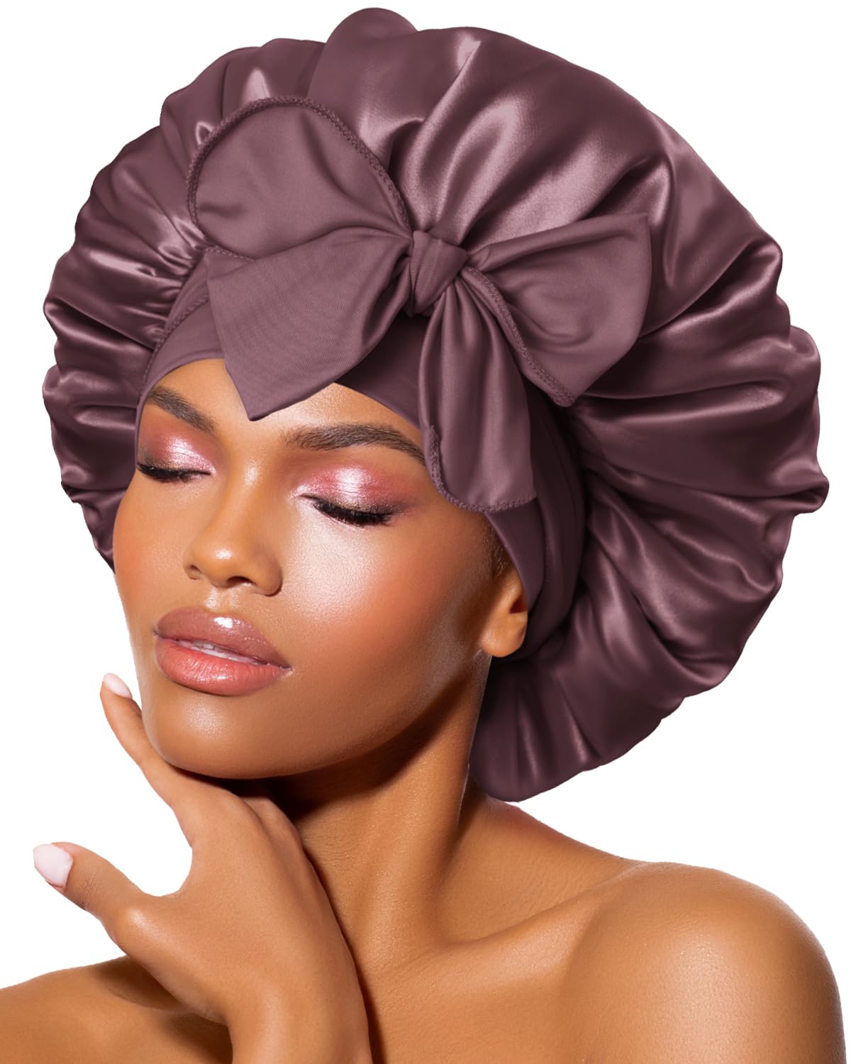 BONNET QUEEN Silk Bonnet for Sleeping Women Satin Bonnet Night Sleep Cap Wrap for Curly Hair with Adjustable Tie Band, Single Layer, Maroon