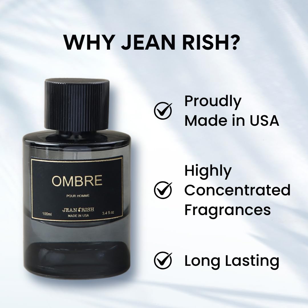 Jean Rish Ombre, Eau de Parfum for Men (3.4 Fl Oz / 100ml) with Cinnamon, Lavender & Black Pepper Notes – Long Lasting and Luxury Fragrance, Made in USA
