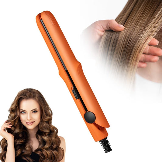 Upgrade 2-in-1 Curling Wand and Flat Iron, 2025 Upgrade Mini Dual Purpose Curling Iron, Portable Hair Straightener Travel Curling Wand for Women Short and Long Hairs, All Hair Types (Orange)