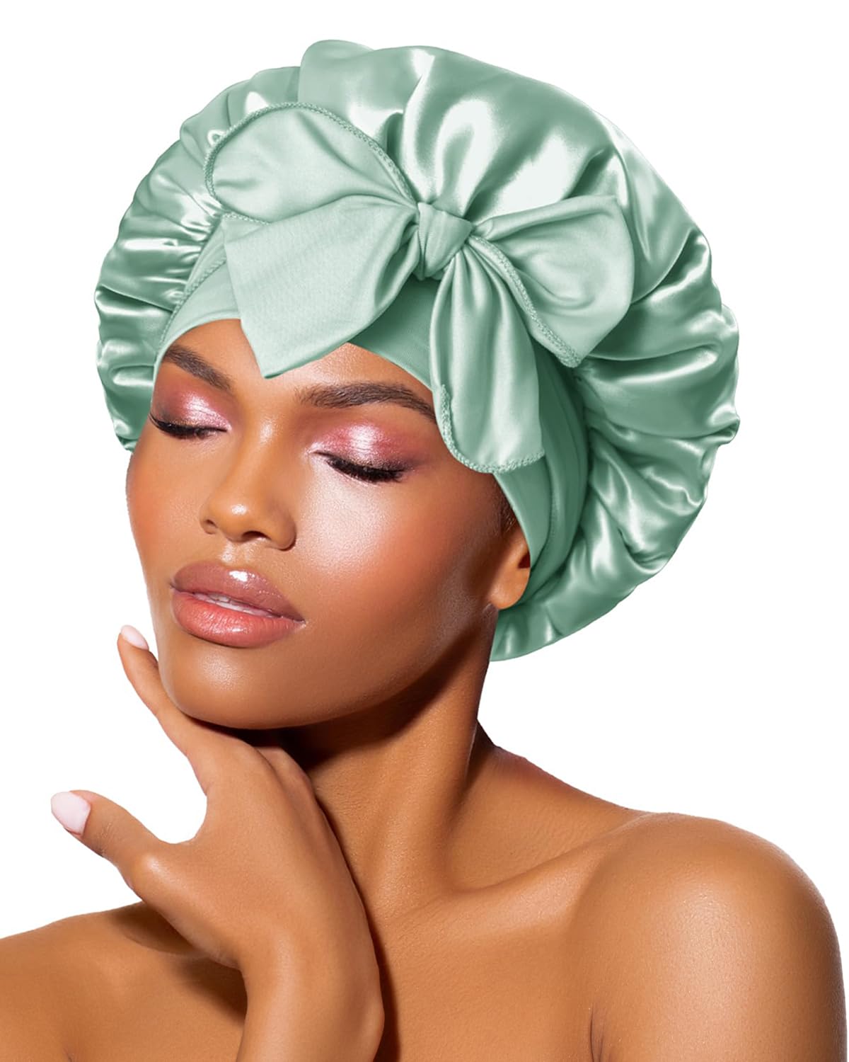 BONNET QUEEN Silk Bonnet for Sleeping Women Satin Bonnet Night Sleep Cap Wrap for Curly Hair with Adjustable Tie Band, Single Layer, Small, Sage