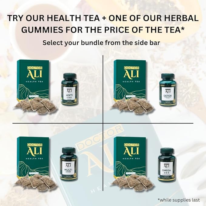 DOCTOR ALI HEALTH TEA - Cleanse & Detox, Kidney & Liver Health, Digestion, Immunity, Sleep Improvement | Premium Grade | 11 Organic Super Herbs for Holistic Wellness | 40 Pure Silk Sachets, 5 gr each