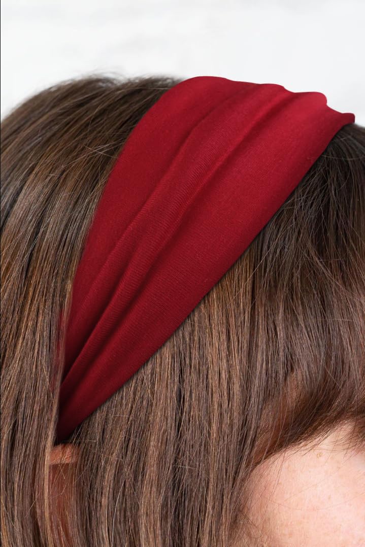 TERSE Christmas Headbands for Women - Non Slip Elastic Sweat Bands - Soft Fabric Hair Wraps - Workout Yoga Running Sport - Thin Bands for Girls, Black, Red, Green