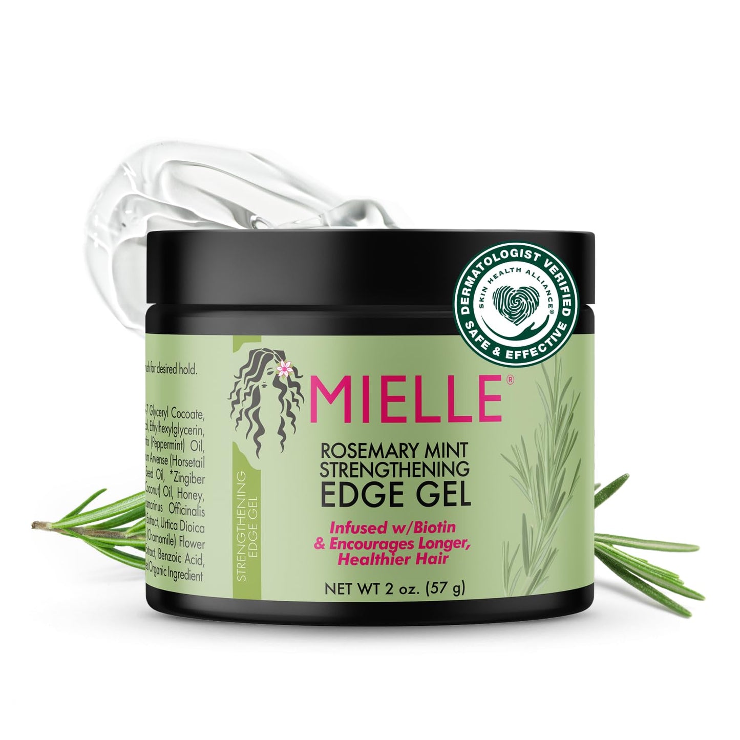 Mielle Organics Rosemary & Mint Edge Control Gel - Strong Hold Hair & Edge Gel for Women & Men - Infused with Biotin, Coconut & Babassu Oil to Encourage Longer, Healthier Hair (2 Fl Oz)