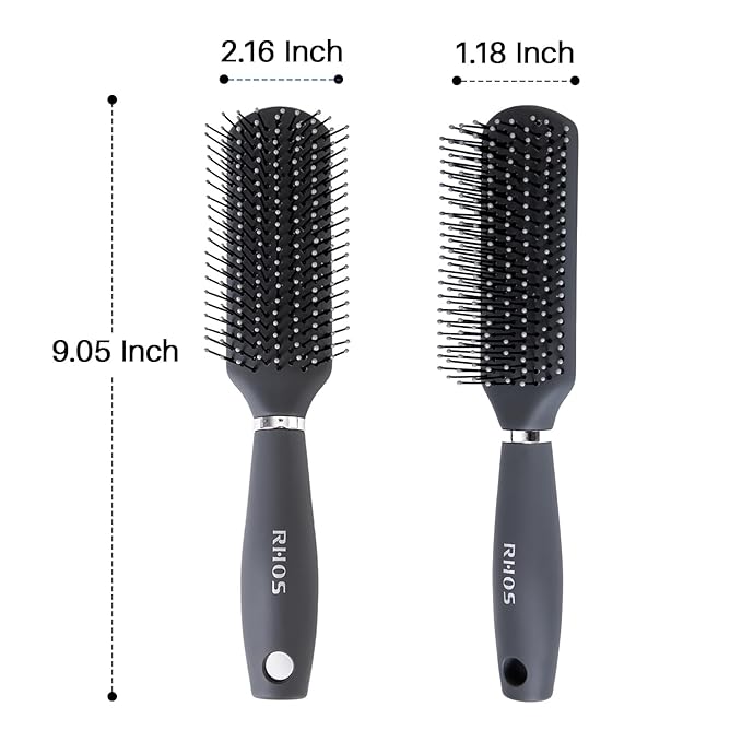 RHOS Hair Brush for Men - Detangler Hair Brush for Styling/Massage - Nylon Bristles for Wet & Dry Hair, Bangs, Thin, Short Hair - Gray